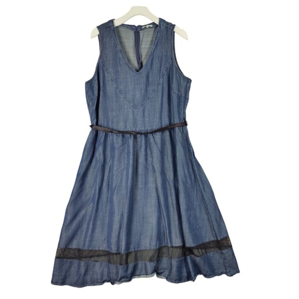 Standards & Practices Womens Cottagecore Coastal Chambray Dress 1X Blue Mesh Hem